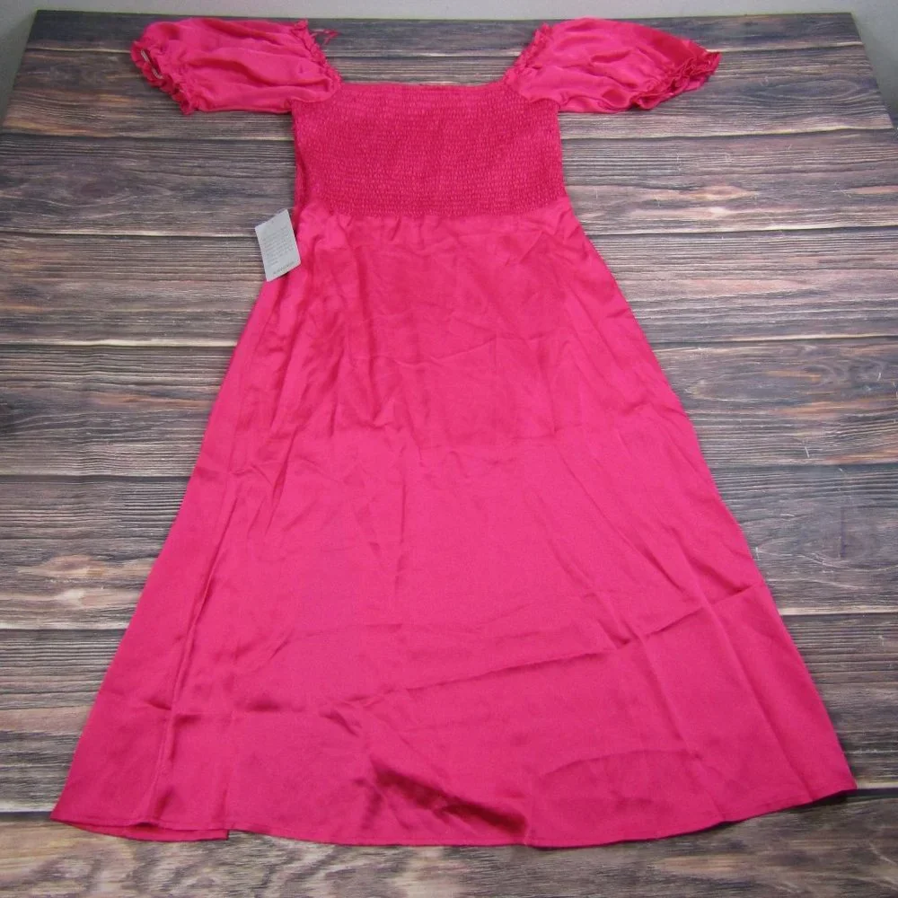 NSR NEW NWT Womens Medium Pink Lily Smocked Front Midi Dress - Picture 7 of 7